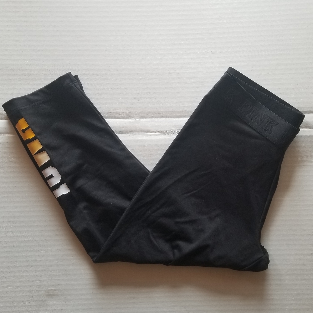 PINK VICTORIA'S SECRET WOMENS IOWA HAWKEYE BLACK LEGGINGS